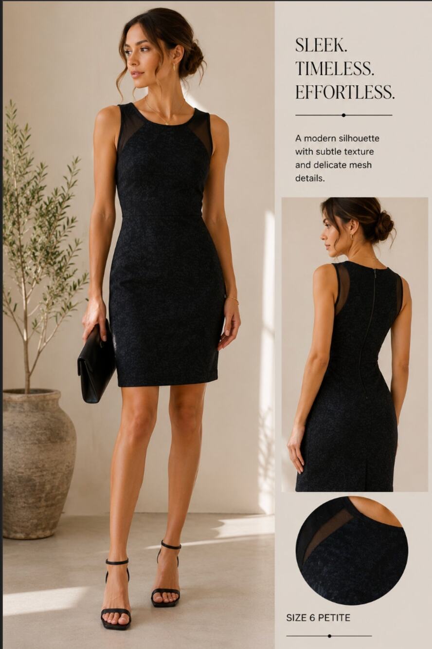 Y2K Banana Republic Black Mesh Panel Sheath Dress 6P Elegant Cocktail Event